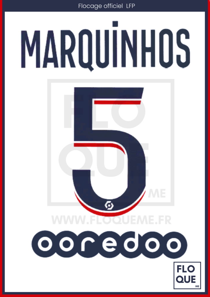 Flocage Officiel Marquinhos N°5 – PSG 2022/2023 Domicile – Neuf Sans Emballage